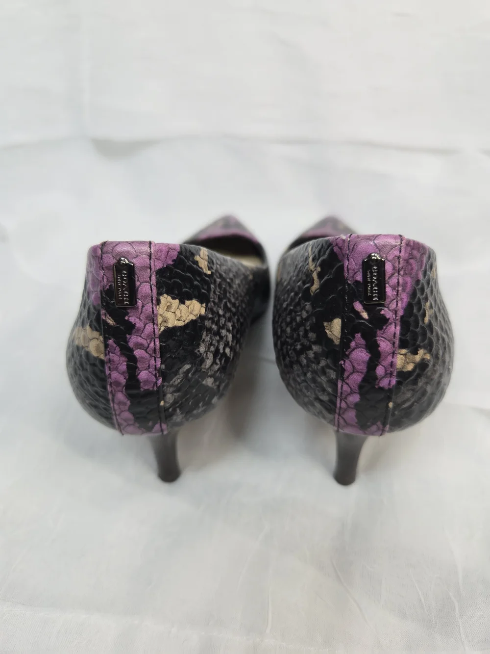 Coach Lacey Python Embossed Leather Purple + Black Snakeskin Pointed Toe Size 7B